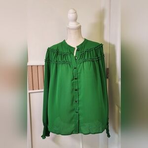 Zaful Ruffle Shirt Button Down Size XL Green